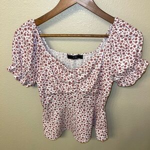 Vibe Red Floral Puff Sleeve Blouse